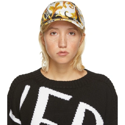 Shop Versace Yellow & White Acanthus Print Cap In A7027 Wh/bk