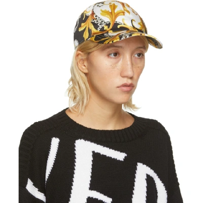 Shop Versace Yellow & White Acanthus Print Cap In A7027 Wh/bk