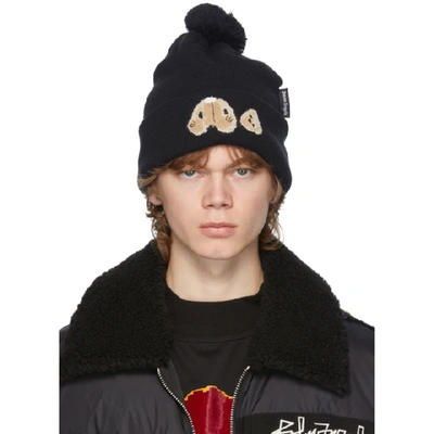 Shop Palm Angels Black Wool Bear Beanie