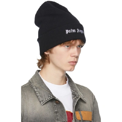 Shop Palm Angels Black Wool Logo Beanie