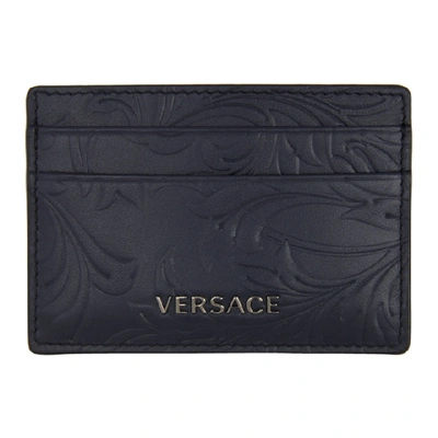 Shop Versace Navy Embossed Barocco Card Holder In K043e Blue