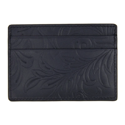 Shop Versace Navy Embossed Barocco Card Holder In K043e Blue
