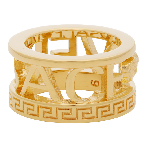 Versace Gold Cut-out Logo Ring In D00h Gold | ModeSens