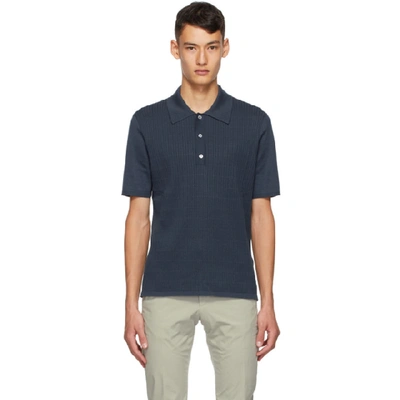 Shop Dunhill Blue Silk Rolla Quilt Textured Polo In 427 Stl Blu