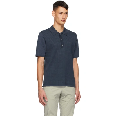 Shop Dunhill Blue Silk Rolla Quilt Textured Polo In 427 Stl Blu