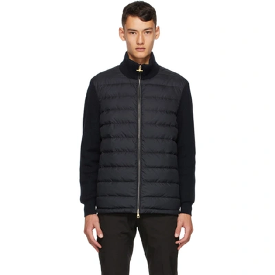 Shop Dunhill Navy Down Knitted Jacket In 059 Ink