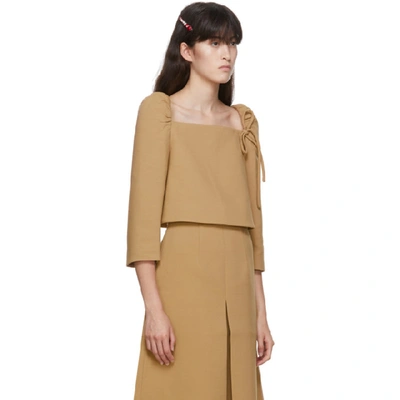 Shop Shushu-tong Tan Cropped Tie Blouse In Ca100 Camel