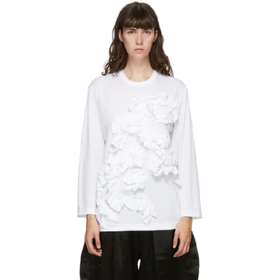 Shop Comme Des Garçons Comme Des Garçons White Ruffle Long Sleeve T-shirt In 2 White