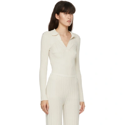 Shop Totême Toteme Off-white Rib Knit Fitted Arradon Polo In 160 Ivory