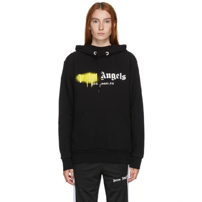 Shop Palm Angels Black And Yellow Los Angeles Sprayed Hoodie