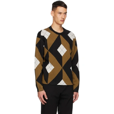 Shop Dunhill Tan And Black Wool Engine Turn Sweater In 210 Tan
