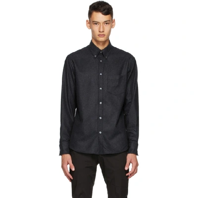 Shop Dunhill Black Wool Flannel Shirt In 010 Charcoa