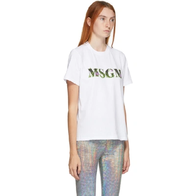 Shop Msgm White Floral Logo T-shirt In 01 Optical