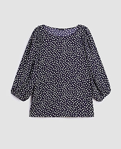 Shop Ann Taylor Spotted Shirred Sleeve Boatneck Top In Night Sky