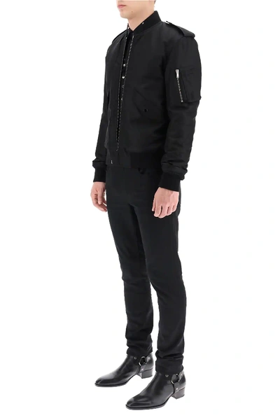 Shop Saint Laurent Nylon Bomber Jacket In Black