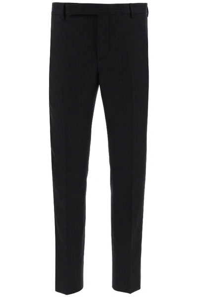 Shop Saint Laurent Pinstriped Tailored Trousers In Black,grey