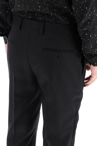 Shop Saint Laurent Pinstriped Tailored Trousers In Black,grey