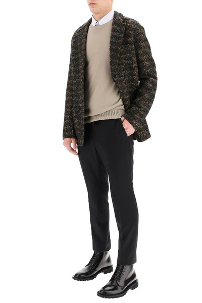 Shop Etro Jacquard Knit Blazer In Brown,blue,green