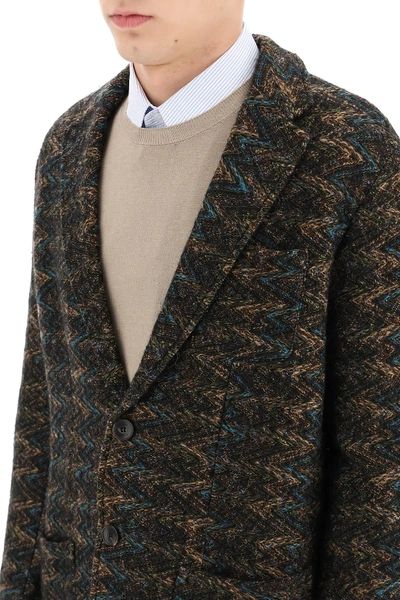 Shop Etro Jacquard Knit Blazer In Brown,blue,green