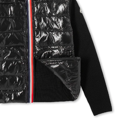 Shop Moncler Tricolore Zip Down Knit Jacket In Black