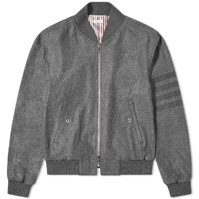 Shop Thom Browne Four Bar Flannel Bomber Jacket In Grey