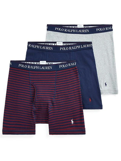 Shop Polo Ralph Lauren Classic Fit Cotton Boxer Brief 3-pack In Cruise Navy,wine