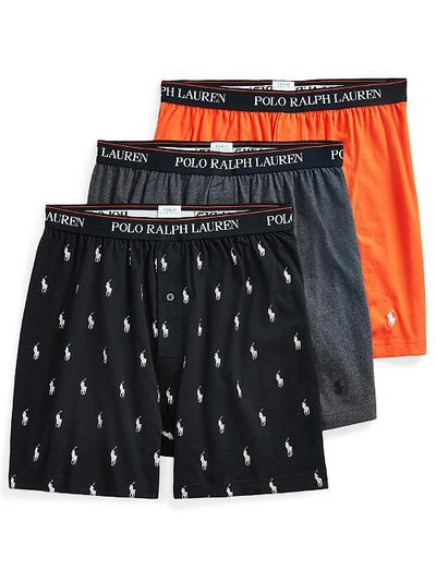 Shop Polo Ralph Lauren Classic Fit  Cotton Boxers 3-pack In Black,orange