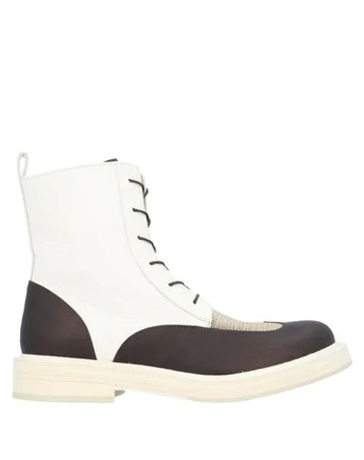 Shop Brunello Cucinelli Woman Ankle Boots White Size 8 Soft Leather, Textile Fibers
