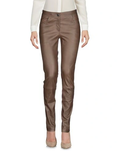 Shop Brunello Cucinelli Woman Pants Cocoa Size 10 Leather In Brown