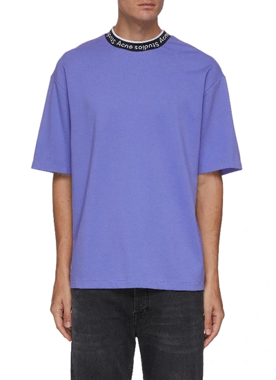 Shop Acne Studios Contrast Logo Crewneck Drop Shoulder T-shirt In Purple