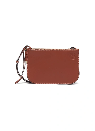 Shop Loewe 'gate' Double Zip Leather Pouch In Brown