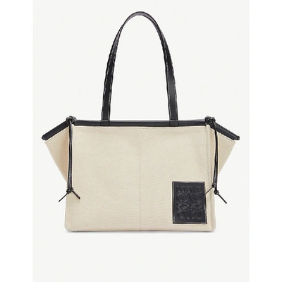 Shop Loewe Cushion Canvas And Leather Tote Bag In Light+oat/black