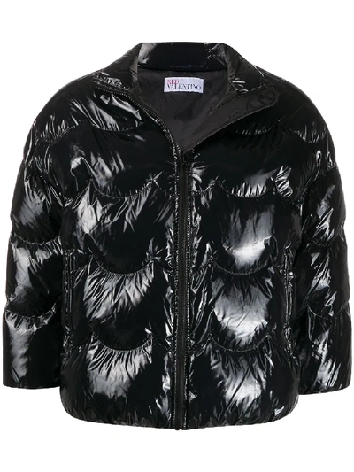 Shop Red Valentino Cropped Puffer Jacket In Black