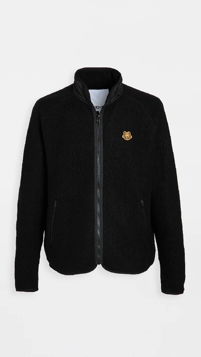 Shop Kenzo Lightweight Fleece Zip Up Jacket In Black
