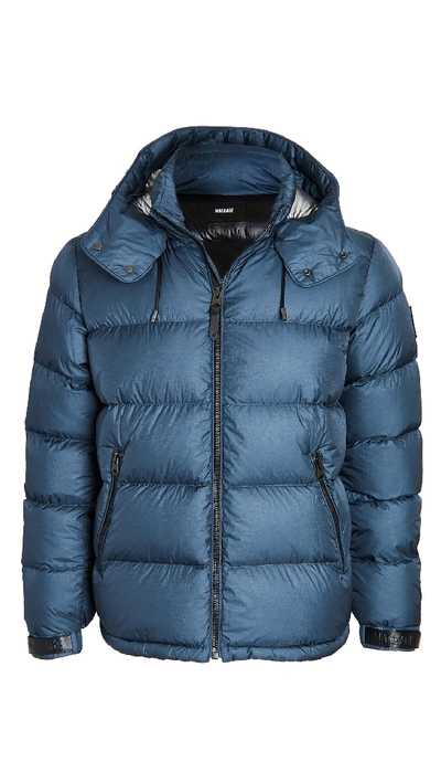 Shop Mackage Jonas Hooded Down Puffer Jacket In Navy