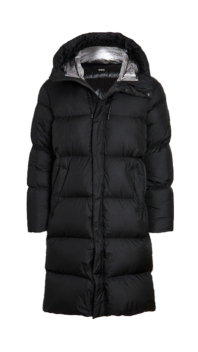 Shop Mackage Elio Hooded Long Down Puffer Jacket In Black