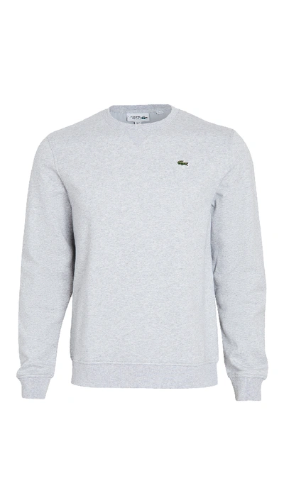 Shop Lacoste Long Sleeve Logo Sweatshirt In Silver Chine/elephant Grey