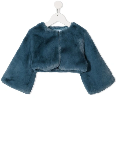 Shop Abel & Lula Faux Fur Cropped Jacket In Blue