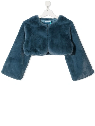 Shop Abel & Lula Teen Cropped Faux Fur Jacket In Blue