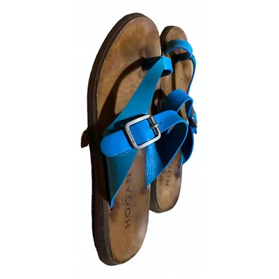 Pre-owned Hogan Leather Flip Flops In Turquoise