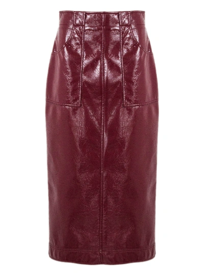 Shop Philosophy Di Lorenzo Serafini Bordeaux Faux Patent Leather Longuette Skirt In Bordo