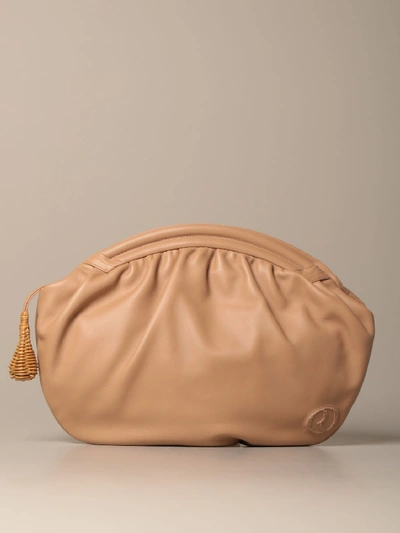 Shop Rodo Round Envelope Clutch Bag In Genuine Lambskin In Camel