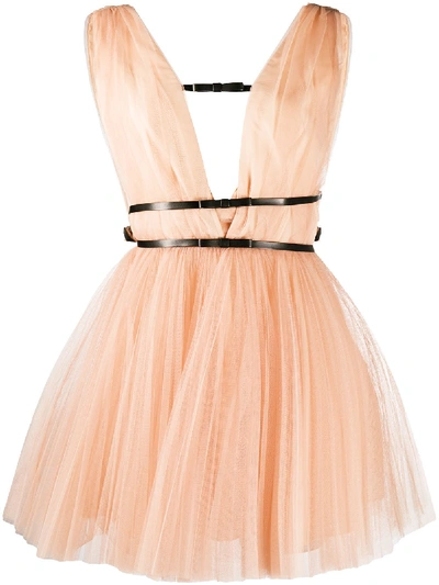 Shop Brognano Deep-v Neck Tutu Dress In Neutrals