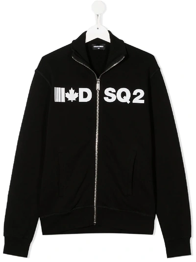Shop Dsquared2 Teen Logo-print Zip-up Jacket In Black