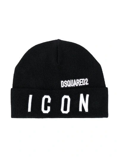 Dsquared2 Icon Embroidered Beanie Hat In Black