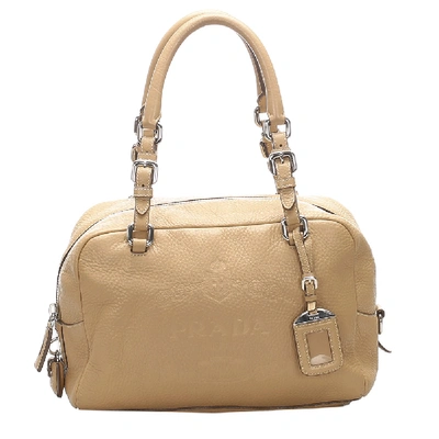 Pre-owned Prada Beige/brown Leather Vitello Daino Shoulder Bag