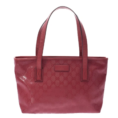 Pre-owned Gucci Pink Gg Pvc Imprime Tote In Red