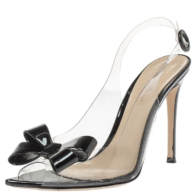 Pre-owned Gianvito Rossi Black/transparent Pvc Flexi Bow Slingback Peep Toe Pumps Size 38.5