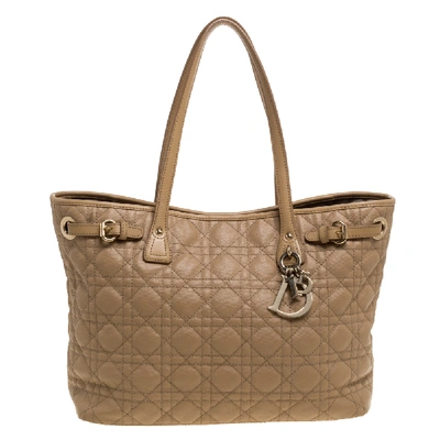 Pre-owned Dior Beige Cannage Coated Canvas And Leather Small Panarea Tote