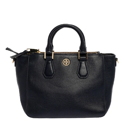 Pre-owned Tory Burch Navy Blue Leather Robinson Double Zip Tote